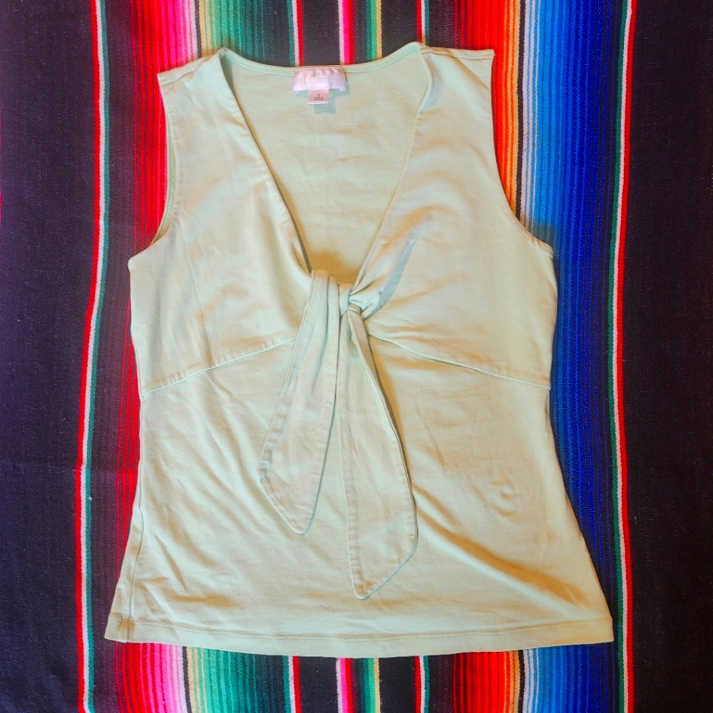 Lime ascot tie v neck top